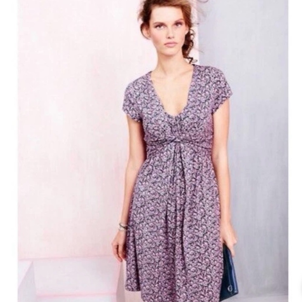 Garnet Hill Garden Party Dress 6 Jersey Knit Purple Floral Spring Weeding Guest